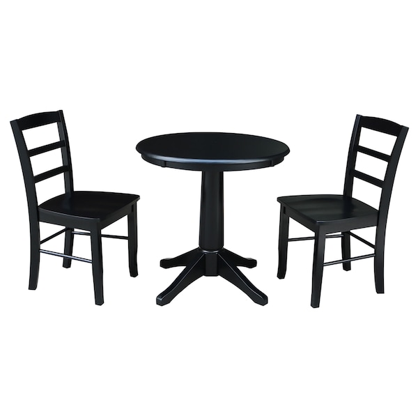 International Concepts Round 30 in Round Top Pedestal Table, with 2 San Remo Chairs, Black, 30 in W, 30 in L, 29.9 in H K46-30RT-27B-C2-2 - main